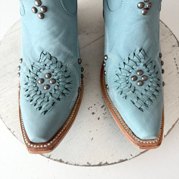 Lane COSSETTE Ladies Cowboy Bootie 7 Blue Leather Cowgirl Western Short Boots - Picture 7 of 13